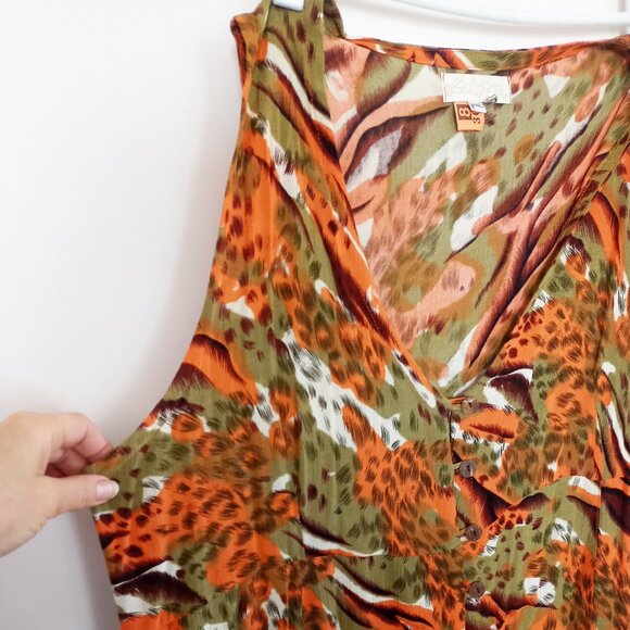 Vintage 90s animal orange print maxi dress sleeveless Plus Size 3X - Picture 1 of 6